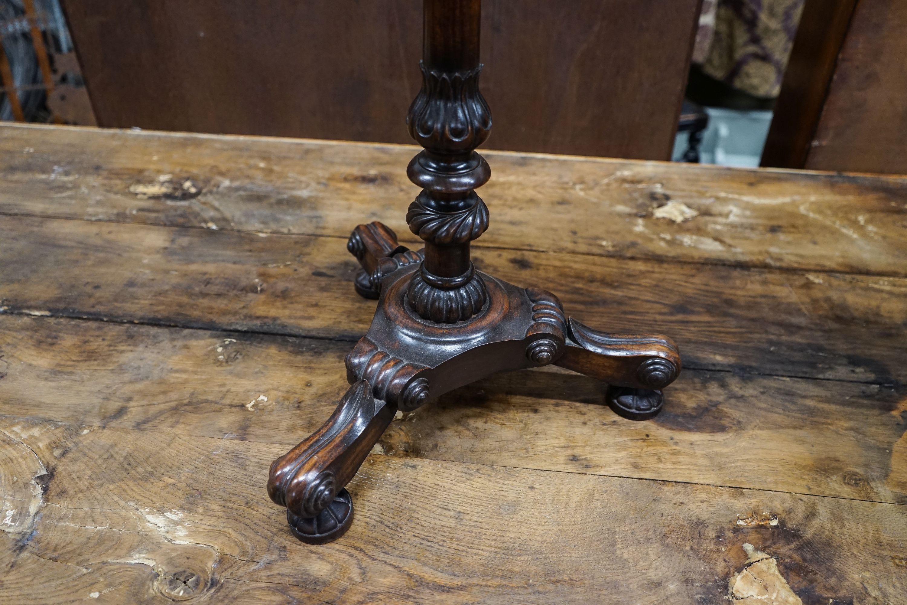 A William IV and later rosewood tray top bookstand, width 38cm, depth 27cm, height 90cm